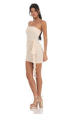 Rose Strapless Ruched Tassel Dress in Cream