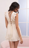 Satin Plunge A line Dress in Cream