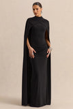 Dianelle Black High Neck Maxi Dress With Cape Sleeves