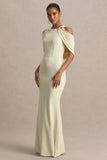 Yulia Sand High Neck Maxi Dress With Cape Sleeves