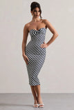 Reese Navy Wave Print Strapless Midi Dress
