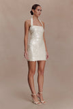 Caralee Sequin Halter Mini Dress Ivory