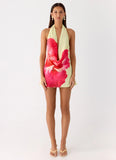 Varindra Cowl Mini Dress Yellow Floral Spritz