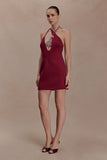 Nathalie Halter Neck Floral Mini Dress Merlot