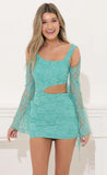 Cutout Flare Sleeve Dress in Lace Green