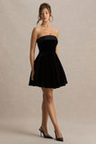 Mina Black Velvet And Satin Bandeau Skater Mini Dress