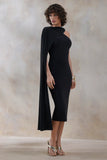 Misoria Black High Neck Midi Dress With Cape Sleeve