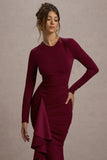 Alayna Berry Long Sleeve Maxi Dress With Ruffled Split