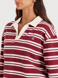 Burgundy And White Thin Striped Rugby Top