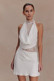 Arra Chiffon And Lace Halter Mini Dress White