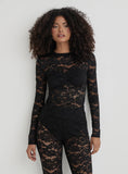 Black Lace Long Sleeve Bust Detail Top