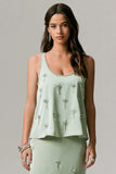 Arianna Mint Satin Scoop Neck Embellished Top