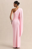 Sabella Pink Asymmetric Neck Maxi Dress