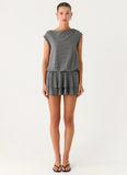 Bambola Wide Neck Mini Dress Grey Marle Stripe