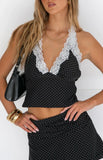 Casper Black Polka Dot Halter Neck Top