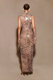 Veronica Sequin Midi Dress Leopard Print
