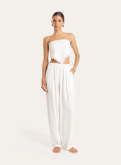 White Linen Blend Balloon Leg Trousers