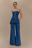 Jen Wide Leg Flare Denim Jeans Dark Blue