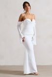 Rhiannon Cream Draped Flared Sleeve Fishtail Maxi Dress
