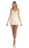 Satin Lace Sleeve Dress in Yellow Cream