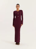 Plum Cut Out Flare Sleeved Knitted Maxi Dress