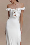 Allegra Off Shoulder Ruffle Midi Dress Ivory