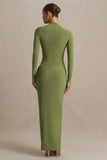 Zephyra Olive High Neck Wrapped Maxi Dress