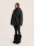 Black Wrap Waist Belted Puffer Coat