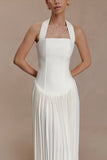 Stacie Pleated Halter Maxi Dress Ivory