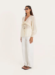 Buttercream Sheer Tie Front Blouse