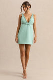 Amely Green Plunge Neck Mini Dress With Bow Detail