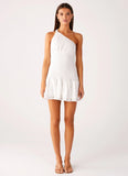 Hestia Drop Waist Shirring Mini Dress White