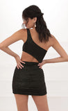 One shoulder Ruched Cutout Dress in Black Gold