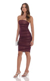 Strapless Mesh Bodycon Midi Dress in Purple