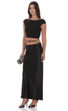 Satin Wrap Maxi Skirt in Black