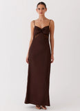 Dream Sight Lace Satin Maxi Dress Chocolate