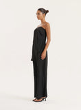 Black Satin And Chiffon Bandeau Asymmetric Top