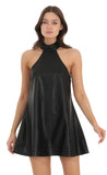 Faux Leather Shift Dress in Black