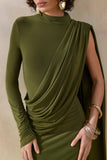 Oliria Olive High Neck Maxi Dress With One Long Sleeve And Sash Detail