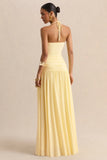 Nicolette Lemon Square Neck Maxi Dress With Ruched Detailing