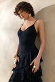 Avelisse Black Lace Plunge Neck Maxi Dress With Ruffled Detailing