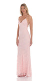 Lace V Neck Mermaid Dress in Pink