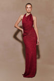 Elma Lurex Knit Halter Maxi Dress Deep Red