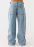 Johnny Low Rise Wide Leg Denim Jeans Light Blue Wash