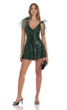 Sequin Shoulder Ties Dress in Green