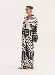 Black And White Abstract Print Satin Shirt