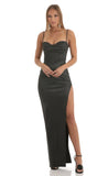 Satin Corset Maxi Dress in Black