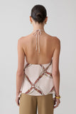 Adelaide Draped Satin Halter Top Chain Print