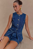 Abel Denim Button Up Top Dark Blue