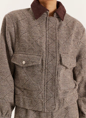 Brown Cropped Collared Trucker Jacket